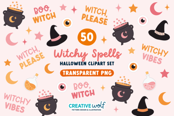 Witchy Spells Halloween Clipart Graphic Illustrations By Creative Wolf Design