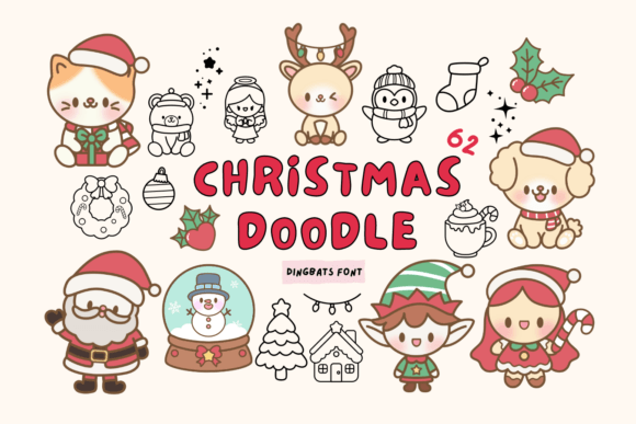 Christmas Doodle Fuentes Dingbats Fuente Por Babymimiart