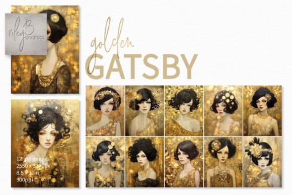 Golden Gatsby Paintings Graphic AI Illustrations By rileybgraphics