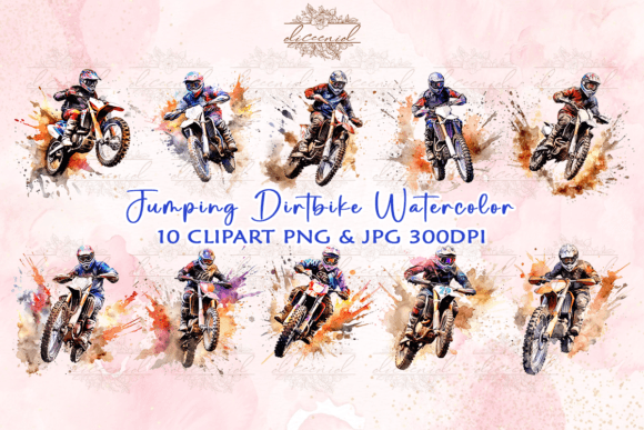 Jumping Dirtbike Watercolor Graphic Crafts By Diceenid