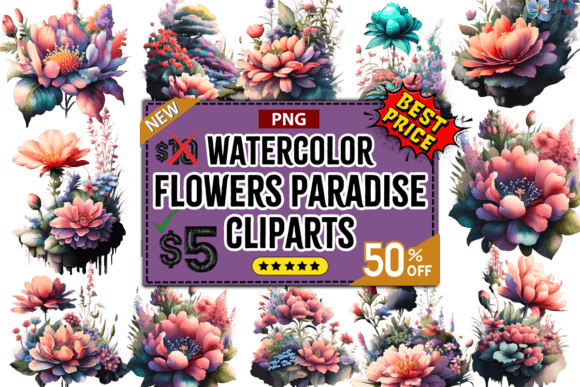 Watercolor Flower Paradise Bundle Grafik KI Transparente PNGs Von Hassas Arts