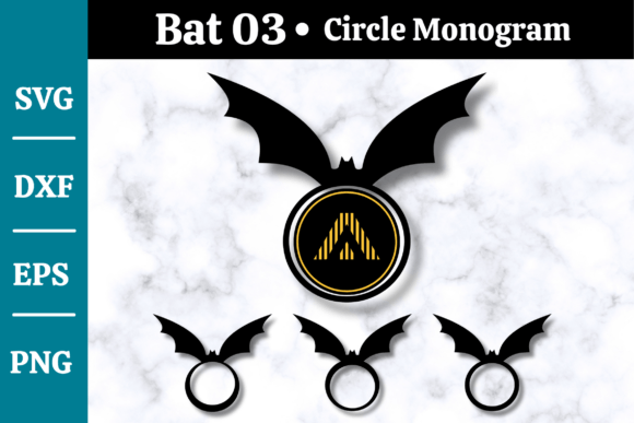 Bat SVG Monogram, Bat Halloween Svg #03 Afbeelding Afdrukbare Illustraties Door momstercraft