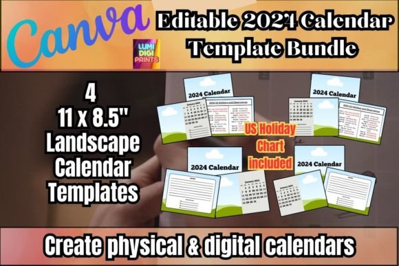 Canva Landscape Calendar Template Bundle Grafica Modelli di Stampa Di LumiDigiPrints