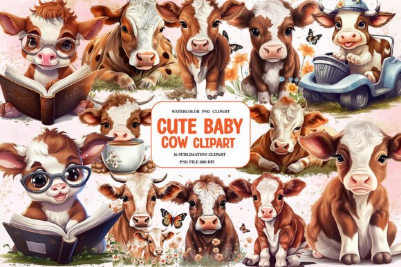 Cute Baby Cow Sublimation Clipart Bundle Graphic Illustrations By Ak Artwork