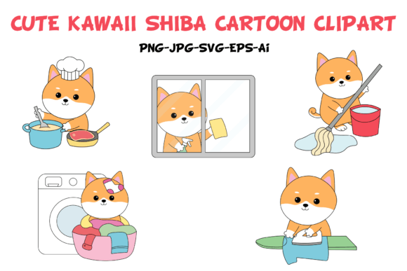 Cute Kawaii Shiba Dog Cartoon Clipart Grafika Ilustracje do Druku Przez Alexi Store