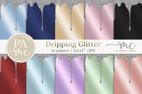 Dripping Glitter Digital Paper| Silver Graphic Patterns By paperart.bymc
