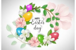 Happy Easter Day Lettering in Flower Wre Graphic Backgrounds By pch.vector