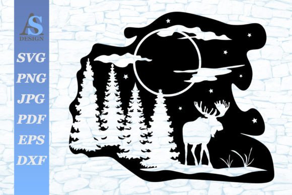 Moose in Forest SVG, Moose Walking SVG Grafik Plotterdateien Von asdesign4you