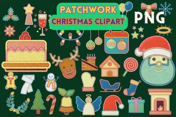 Patchwork Christmas Clipart Element PNG Grafika Ilustracje do Druku Przez ElementDesignAndArt