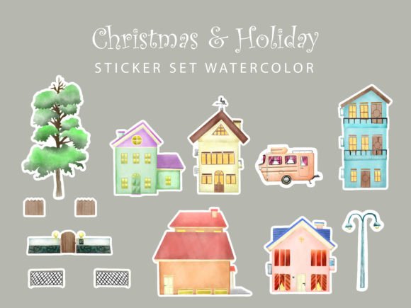 Cute Christmas Watercolor Sticker Set Grafik Druckbare Illustrationen Von Theresia Studio