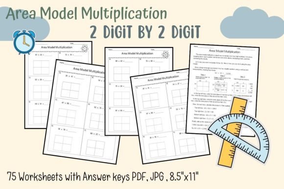 Area Model Multiplication 2 DG by 2 DG Graphic 4th grade By HappyDesign