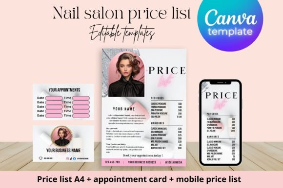 Nail Salon Templates Bundle- Price List Gráfico Plantillas de Impresión Por Digital Emporium