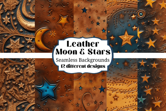 Tooled Leather Moon & Stars Texture Gráfico Texturas de Papel Por Laura Beth Love