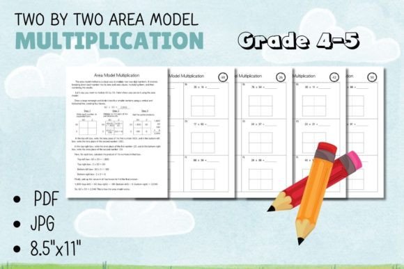 Two by Two Area Model for Multiplication Grafik Vierte Klasse Von HappyDesign