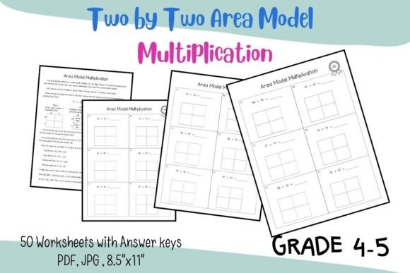 Two by Two Area Model Grade 4th-5th Graphic 4th grade By HappyDesign