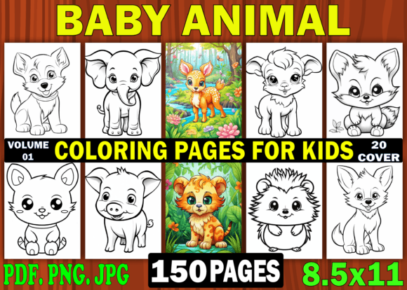 150 BABY ANIMAL Cute Kids Coloring Pages Graphic Coloring Pages & Books Kids By Design Shop