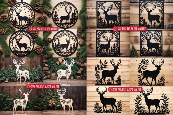Deer Christmas Laser Cut File SVG Set Gráfico SVG 3D Por NGISED