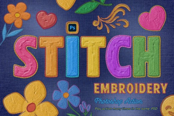 Embroidery Photoshop Action Graphic Actions & Presets By Sko4