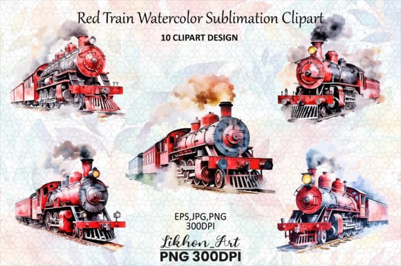 Red Train Watercolor Sublimation Clipart Afbeelding Afdrukbare Illustraties Door likhon_art
