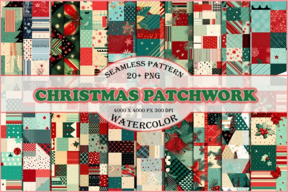 Christmas Patchwork Digital Paper Bundle Grafica Motivi di Carta Di Meow.Backgrounds