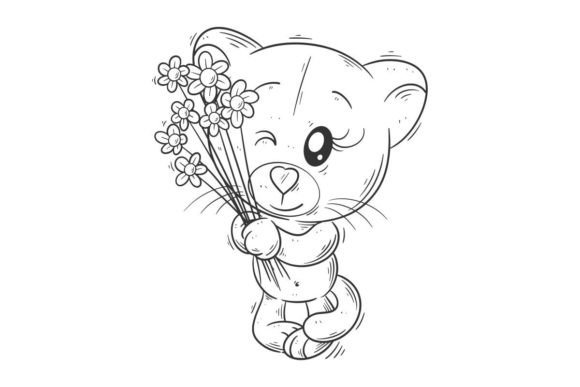 Cute Lioness Carrying Flower Grafik Druckbare Illustrationen Von wawadzgn