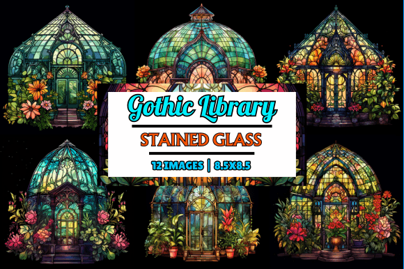 Gothic Library Stained Glass Graphic Backgrounds By Digital Art Studio