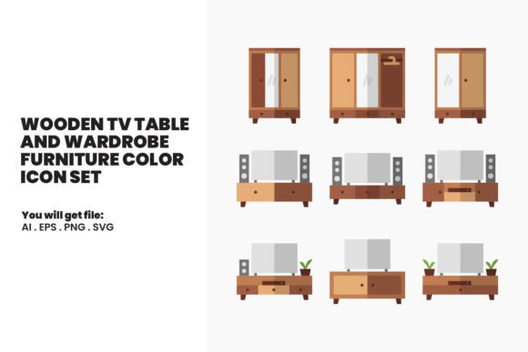 Wooden TV Table and Wardrobe Furniture Graphic Icons By SetiawanAPDesignWorks