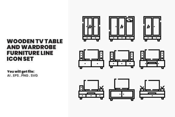 Wooden TV Table and Wardrobe Furniture Graphic Icons By SetiawanAPDesignWorks