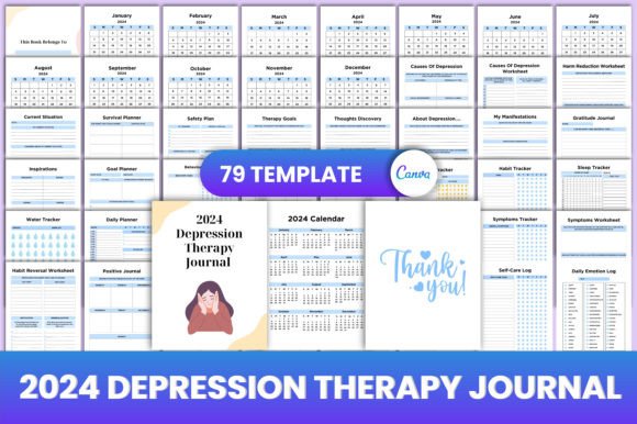 2024 Depression Therapy Journal Canva Graphic KDP Interiors By munjixpro
