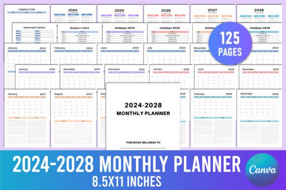 5 Year Monthly Planner 2024-2028 KDP Graphic KDP Interiors By Shumaya