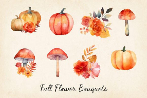Fall & Thanksgiving Flower Bouquets Graphic Illustrations By Paper Art Garden