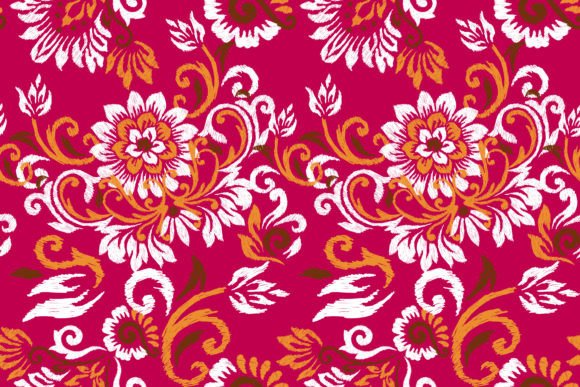 Ikat Floral Paisley Seamless Pattern Gráfico Padrões de Papel Por anchalee.thaweeboon