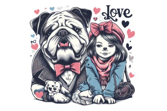 Vector Illustration with Bulldog and Girl Gráfico Manualidades Por Crazy Cat