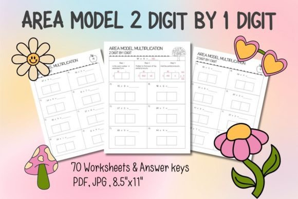 Area Model Multiplication 2 by 1 Digit Illustration 4th grade Par HappyDesign