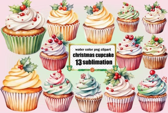 Christmas Cupcake Sublimation Clipart Grafica Illustrazioni Stampabili Di lazy cute cat