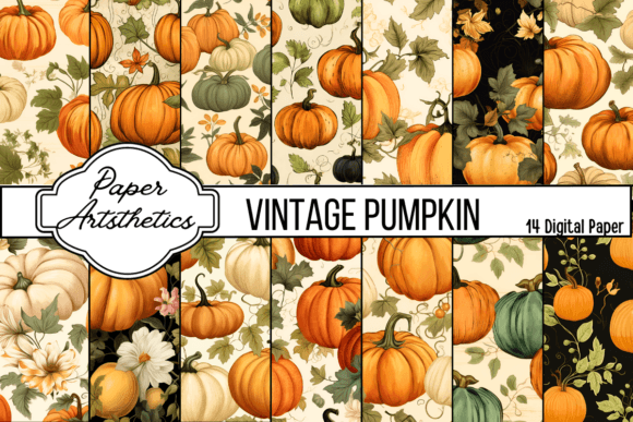 Vintage Pumpkin Digital Paper Pattern Gráfico Padrões de Papel Por Paper Artsthetics
