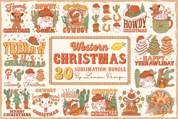Western Christmas PNG Sublimation Bundle Afbeelding Crafts Door Lemon.design