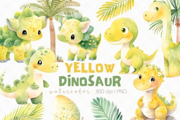 Yellow Dinosaur Watercolor Clipart Graphic Illustrations By Bunnyxart