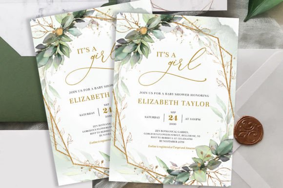 Eucalyptus Foliage Baby Shower Invite Graphic Print Templates By Blush Roses
