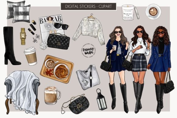 Fall Autumn City Girl Fashion Clipart Graphic Crafts By Parinaz Wadia Design