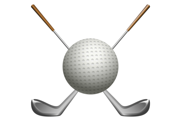 Golf Clubs Crossed with Realistic Ball. Graphic Illustrations By vectortatu
