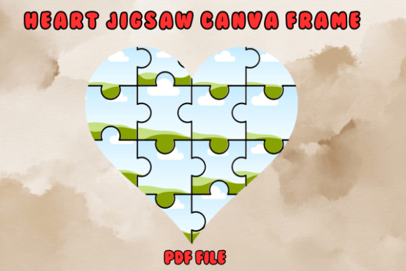 Jigsaw in Heart Canva Frame PDF File Graphic Product Mockups By 2515 Design