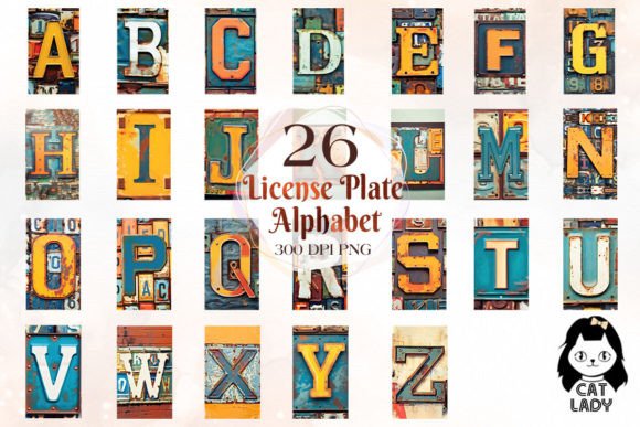 Old License Plate Alphabet Clipart Graphic Illustrations By Cat Lady