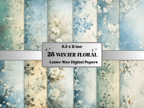 Vintage Winter Floral Digital Paper Pack Graphic Backgrounds By giraffecreativestudio