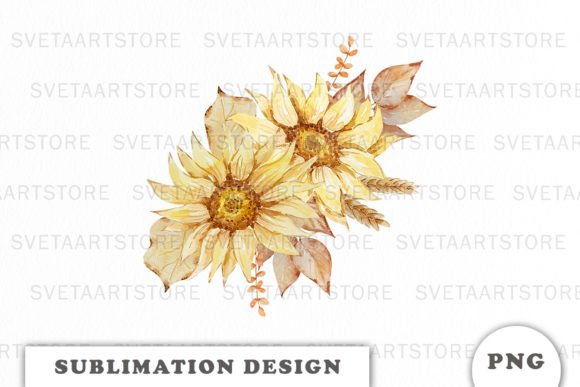 Watercolor Autumn Sunflowers Sublimation Graphic Illustrations By Svetlana