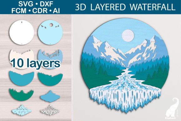 3D Layered Waterfall SVG Template Graphic 3D Shadow Box By 3D studio Elephant