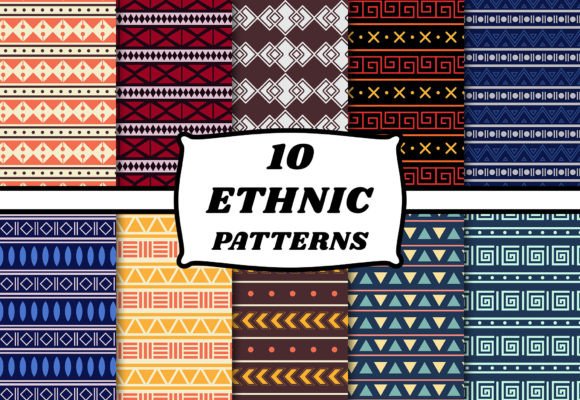 Ethnic Pattern Set Geometry Shape Art Gráfico Patrones de Papel Por TiveCreate