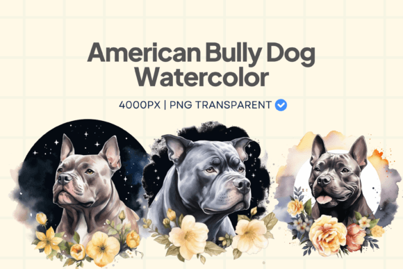 American Bully Dog Watercolor PNG Gráfico Ilustraciones IA Por akimtancreative
