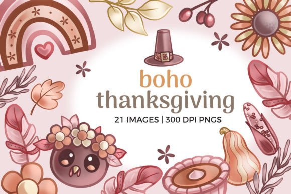 Boho Thanksgiving Clipart Grafik Druckbare Illustrationen Von theclipatelier