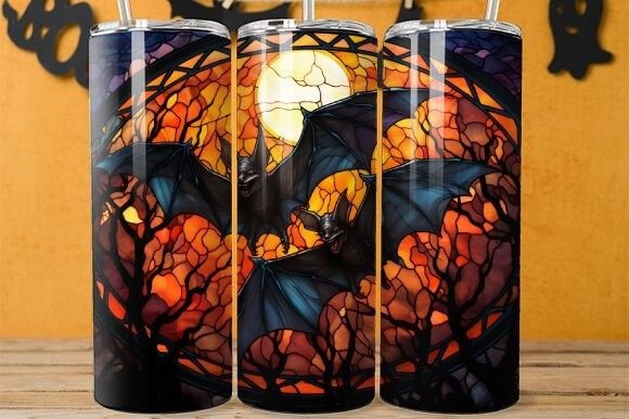 Eerie Bats Flight Stained Glass Tumbler Graphic Print Templates By Digital Nest Egg
